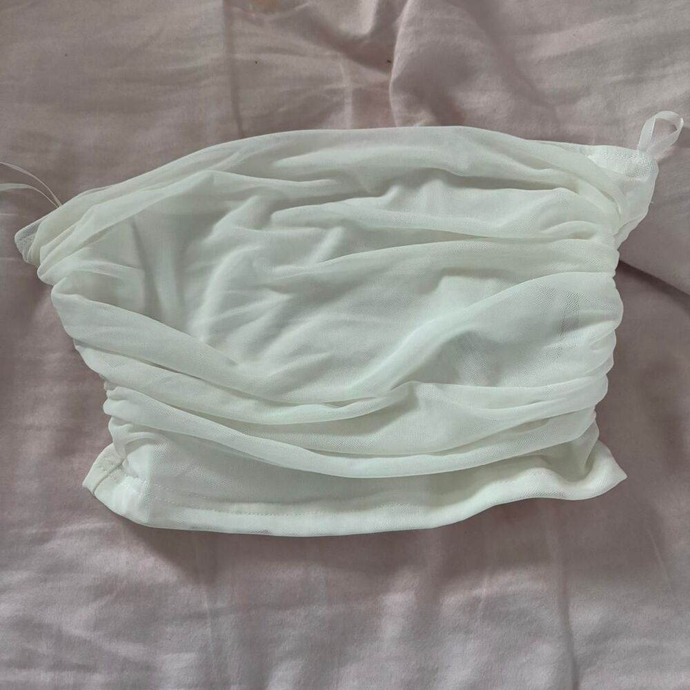 SHEIN Mesh Strapless Basics Medium Women's White Crop-top Blouse